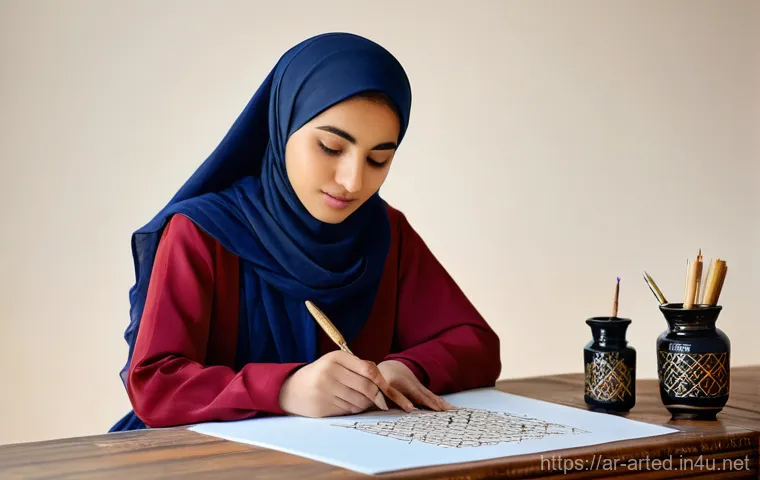미술교육사 관련 도서 추천 - **Prompt 1: Local Art and Culture - Islamic Calligraphy Workshop**
"A bright, sun-drenched art s...