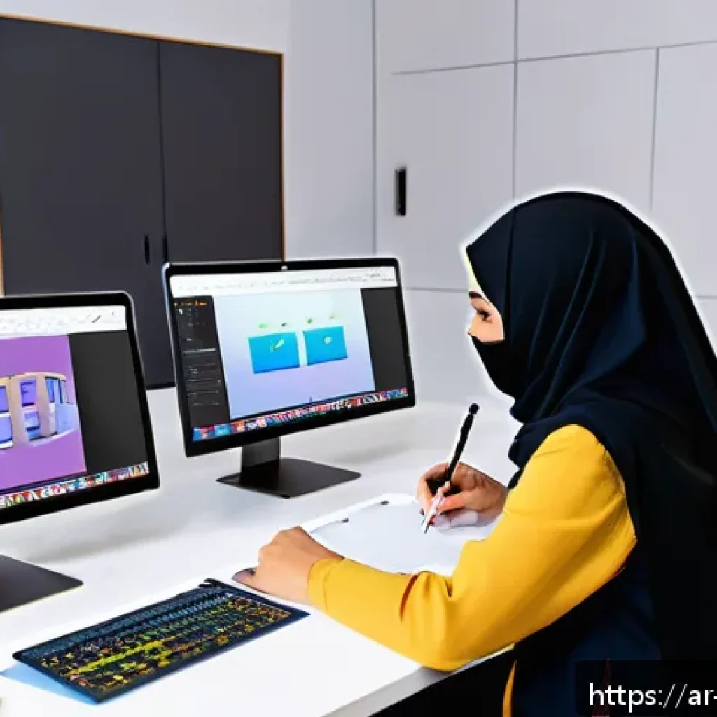 미술교육사 창업 사례 - A vibrant digital art classroom scene set in a modern Middle Eastern home, featuring a diverse group...