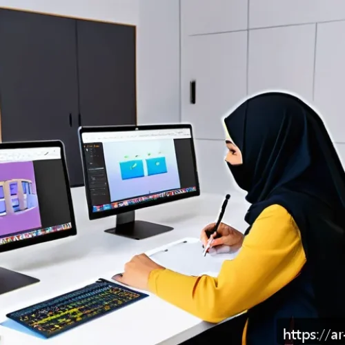 미술교육사 창업 사례 - A vibrant digital art classroom scene set in a modern Middle Eastern home, featuring a diverse group...