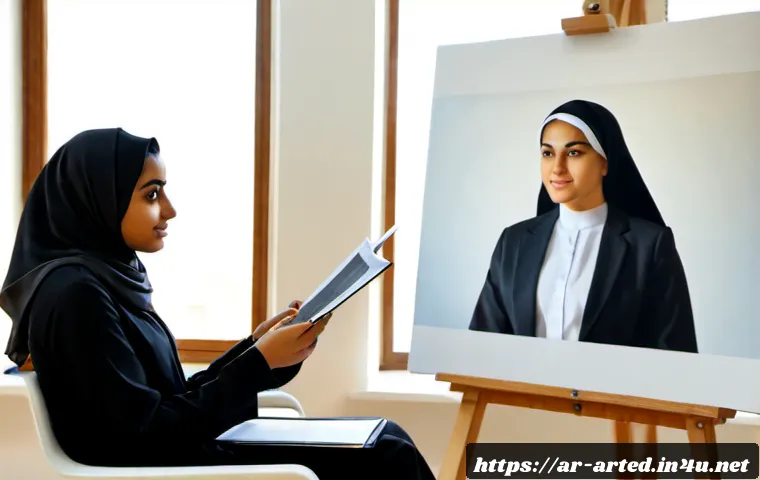 Home 17 미술교육사와 대학 입시 지도 - Photorealistic university art admissions counseling session in a bright contemporary studio, a modes...