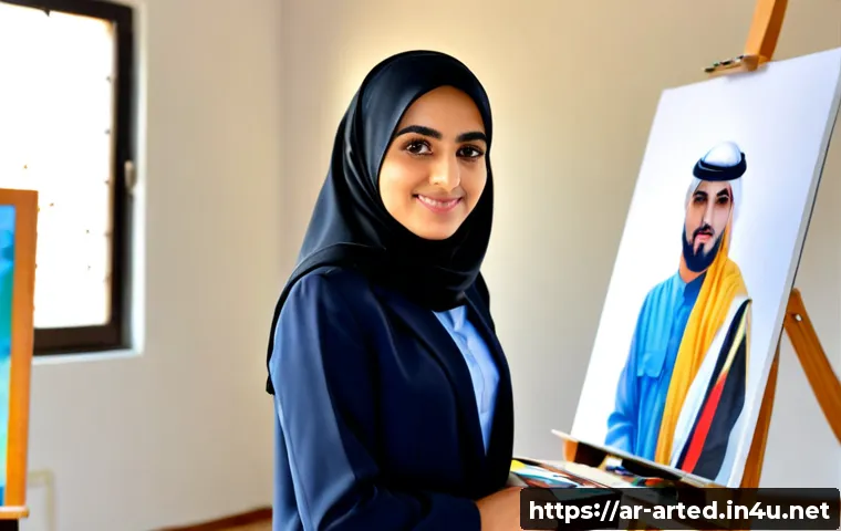 미술교육사 면접 질문과 답변 - Photorealistic art education job interview in a bright contemporary Middle Eastern school studio, co...